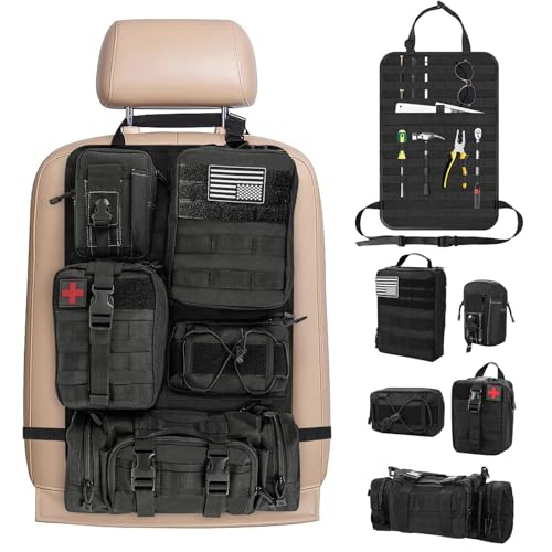 Organizador Asiento Coche Táctico, organizador tactico coche con 5 Bolsillos Desmontables, Tejido Oxford organizador de asiento, Bolsillo Trasero de Asiento de Coche para la Mayoría de Vehículos
