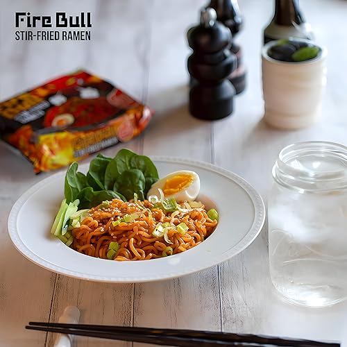 [Fire Bull Ramen] Intense Spicy Stir-Fried Ramen | Authentic Korean Heat Meets Flavorful Delight | Thick, Chewy Noodles | Quick & Easy Meal (4 Pouches)