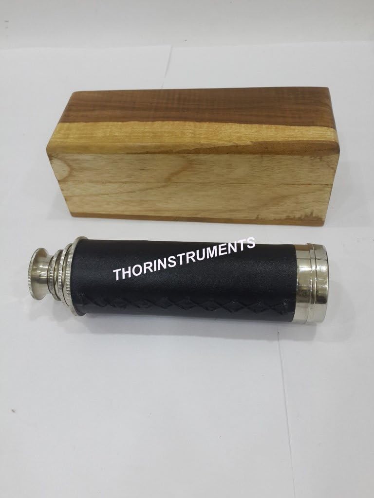 Nautical Brass Spyglass 14" Marine Telescope Black Leather Maritime Natural Box Rustic Vintage Home Decor Gifts