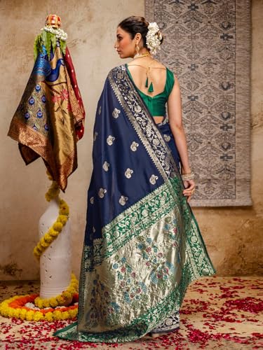 Image of SIRIL Women's Paithani jacquard Silk Saree |Chandrakor Paithani jacquard Saree With Unstitched Blouse Piece