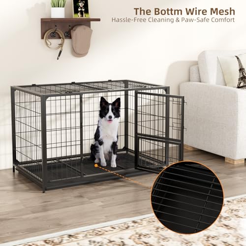 VOWNER Hundekäfig Hochbelastbar, 3 Türen Hundebox, 93 x 56 x 60 cm, für kleine und mittelgroße Hunde, 2 abnehmbare Türen mit Herausnehmbares Bodenschale, M Gitterbox für Zuhause, Schwarz