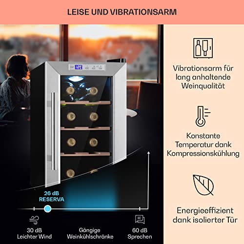 Klarstein Weinkühlschrank, Getränkekühlschrank Schmal, 1 Zone Kühlschrank mit Glastür, Outdoor GetränkekühlschränkeFreistehend, Weinkühlschrank Klein, Kühlschrank mit UV-Schutz, 11-18°C, 8 Flaschen – Bild 5