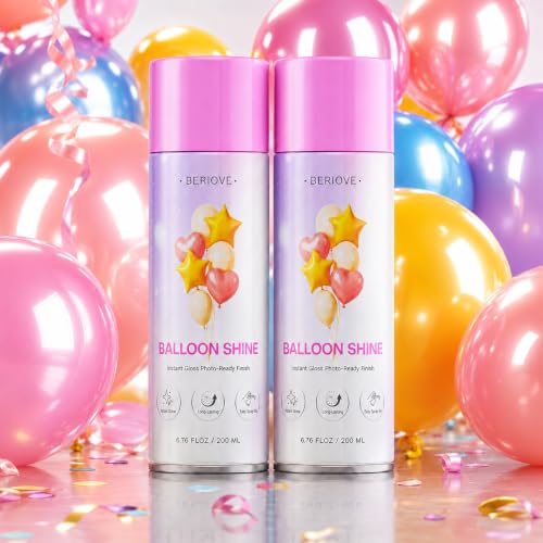 BERIOVE Balloon Shine Spray 2-Pack: Fast-Drying Non-Greasy Polish for Latex Balloons - Long Lasting High Gloss for Birthday Wedding Party Decorations 13.52 oz Total