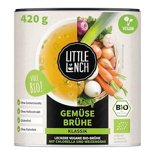 Little Lunch Bio Brühe | "Gemüsebrühe Klassik" | 420g | Vegan | 100% Bio-Qualität | Ohne zugesetzten Zucker | Ohne Geschmacksverstärker | Ohne Hefe | Ohne Palmfett | Ohne künstliche Zusätze