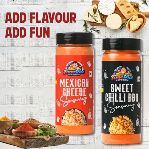 Image of Time Out Popcorn Mexican Cheese & BBQ Powder, Multi Use Seasoning For Pop corn, Snacks, Pack of 2, 100g