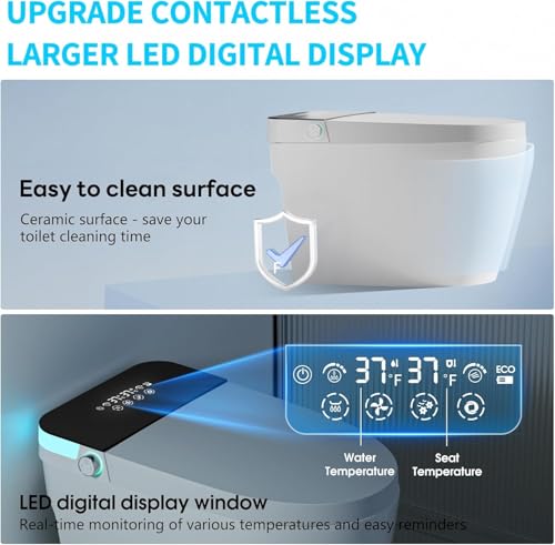 Image of Smart Toilet with Bidet Built In with Warm Water Sprayer and Dryer, Foot Sensor Operation,Heated Seat with LED Display for Bathroom,One Piece Bidet Toilet with Auto Dual Flush (WHITE L88 PRO MAX)