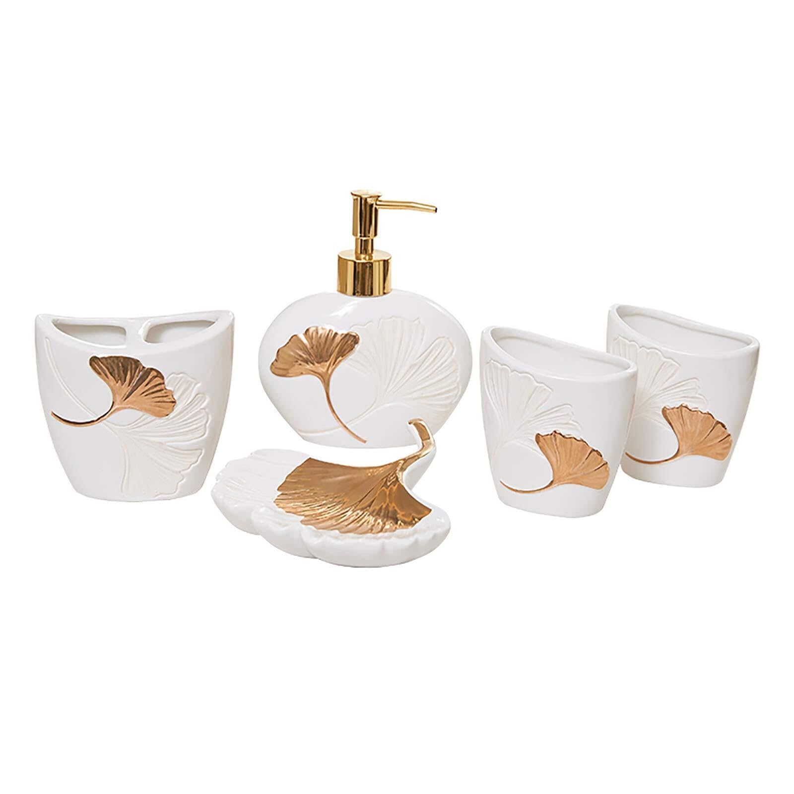 Juego de accesorios baño organizador de 5 piezas con dispensador jabón líquido