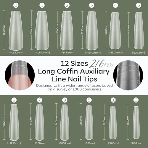 Image of Modelones Long Coffin Guiding Line Nail Tips Soft Gel Fake Nails False Full