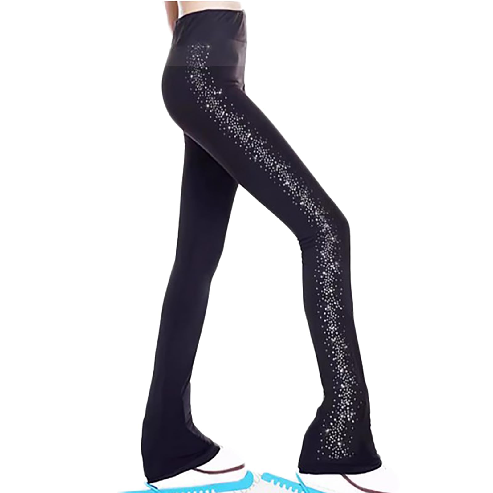 Pantalones de Patinaje Artístico para Niñas y Mujeres Pantalones de Patinaje sobre Hielo Medias con Pedrería(Size:3XS,Color:Negro-B)