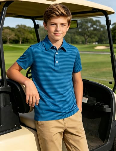Cuddomper Boy Polo Stripe Shirt Size 7-8 Teal Green Short Sleeve Golf Top - image 2