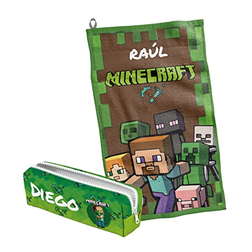 Pack de estuche escolar y toalla de mano PERSONALIZADOS. Estuche para colegio y toalla de mano con...