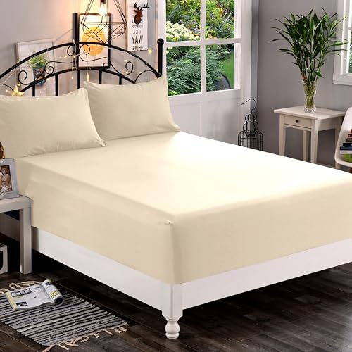 Elegant Comfort 1500 Premium Quality Fitted Sheet Ultra Soft 18-24 Inch Extra Deep Pocket - Single Fitted Sheet for High Mattress - Wrinkle Free with Smart Storage Pockets, Full, Cream