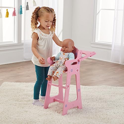 Badger Basket Toy Blossoms And Butterflies Doll High Chair Pretend Play Feeding Seat For 18 Inch Dolls - Pink #TOP3