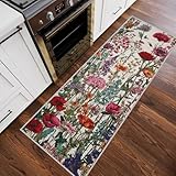 Generisch Bunt Blumen Teppich Läufer Flur 80x300cm, Wildblume Rustikal Läufer Teppich rutschfest, Weicher Kurzflor Waschbar für Korridor Vorzimmer Schlafzimmer Küchen Wohnhausflur Deko N5s196Lp