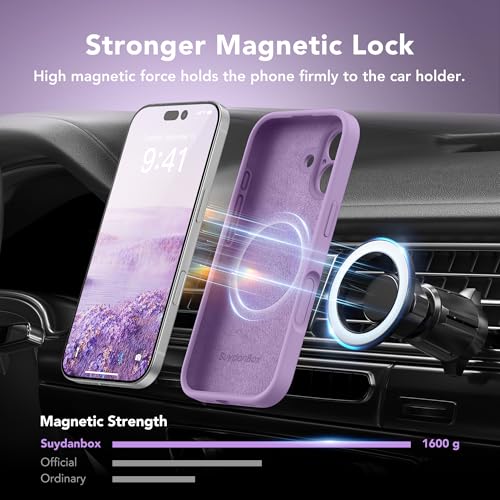 Image of Magnetic for iPhone 16 Case, Compatible with MagSafe, [Screen Protector + Full Camera Protection], Silicone Shockproof Anti-Scratch Protective Phone Case for iPhone 16 6.1 inch, Light Purple