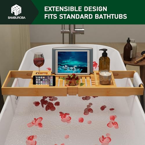 Bamburoba BATHTUB TRAY Foldable Bamboo Bathtub Caddy Tray Expandable thumb #7