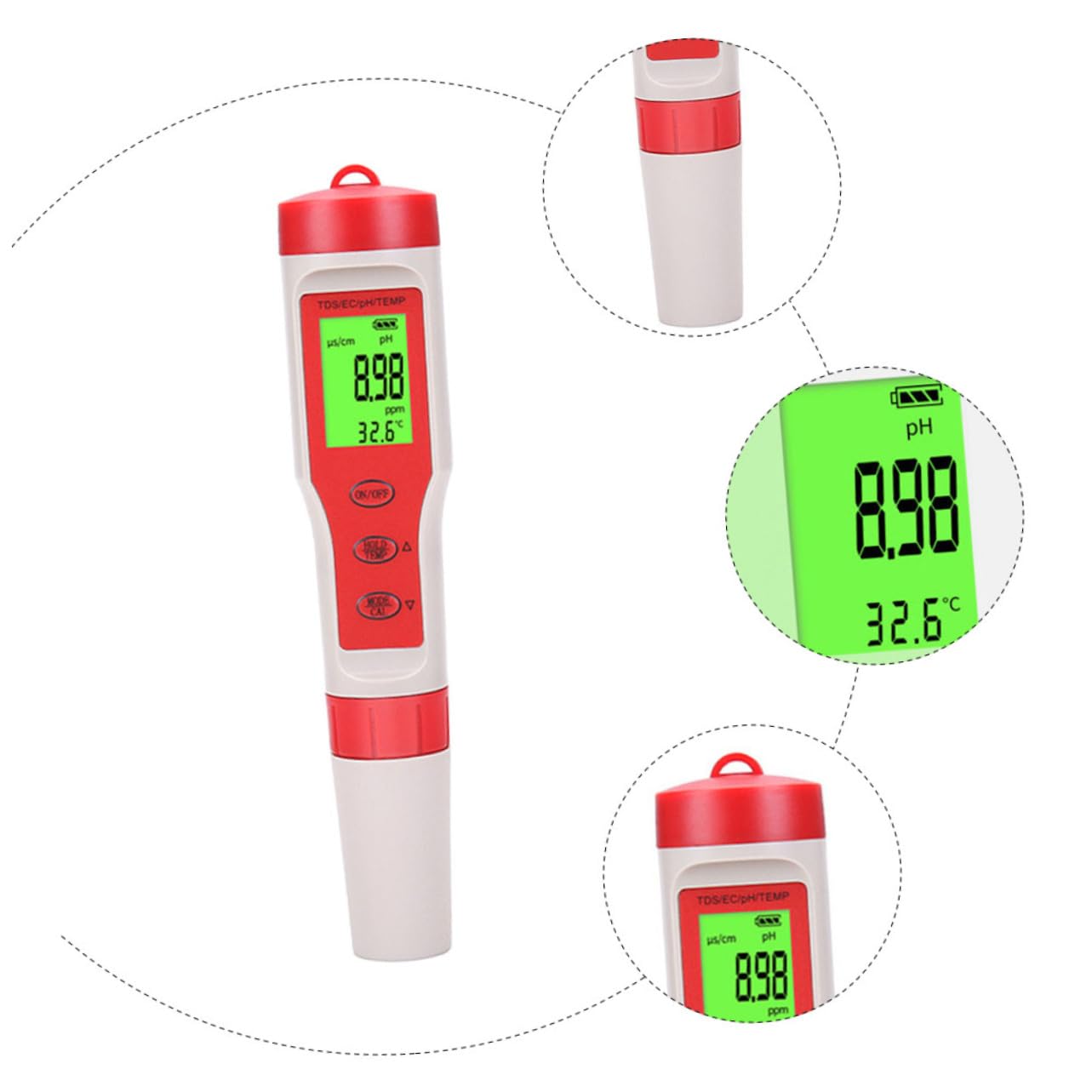 Amosfun Misuratore Digitale Acqua Penna Tester per Ph Ec e Temperatura Sonda Lunga e Display Retroilluminato per Test Rapido e Affidabile