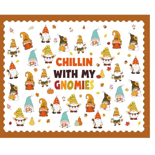 Yexiya Fall Bulletin Board Decorations Chillin with My Gnomies Classroom Decor Hello Fall Happy Autumn Gnome Bulletin Board with Pumpkin Cutouts for Harvest Thanksgiving School Office Supply