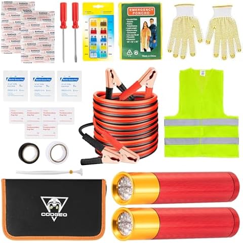 COOGEO Complete Roadside Car Kit, Car Safety Kit for Women, Men, Teenagers Cover