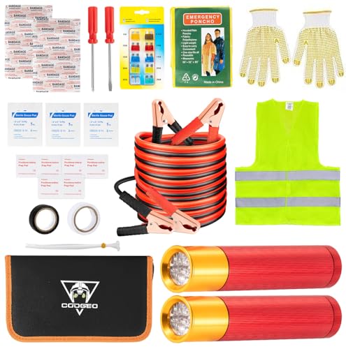 COOGEO Complete Roadside Car Kit, Car Safety Kit for Women, Men, Teenagers
