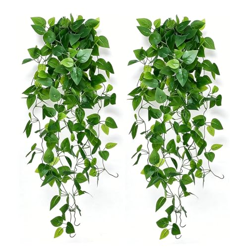XSuYung 2 Pack Artificial Wall Hanging Plants with Planters Faux Pothos Vine Potted Plant wall planters with Artificial Plants for Bathroom Bedroom Office Aesthetic Room Decor