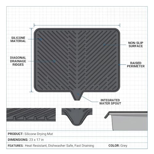 Image of YUMUN Extra Large Silicone Dish Drying Mat | 23 x 17 Inch Kitchen Drying Mat | Quick Drain Dish Drainer Mat | Utensil Drying Mat for Kitchen | Sink & Countertop Mat