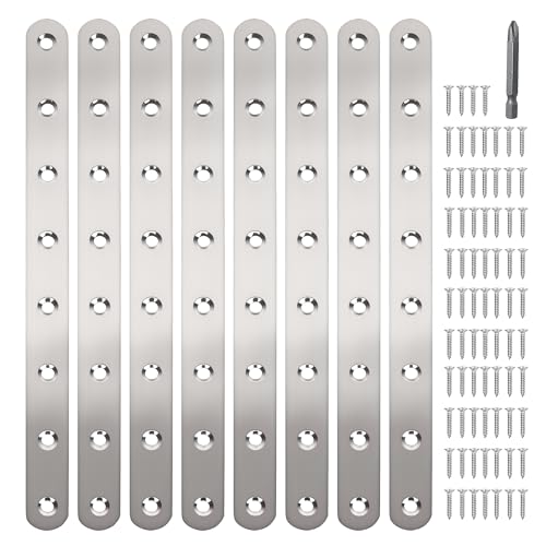 Image of 8 Pack Straight Brace,Flat Brace 9.7 inch x 0.75 inch,Stainless Steel Flat Metal Braces,Repair Bracket with Screws