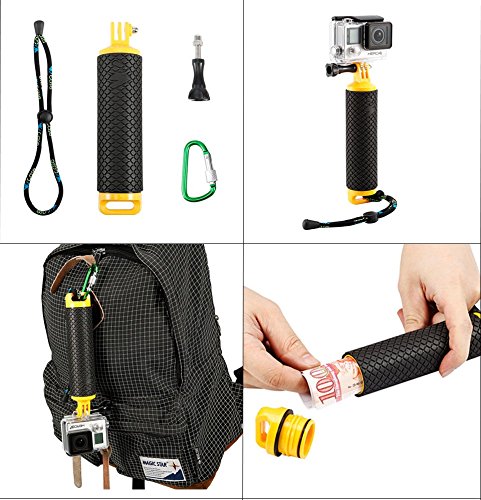 WoCase GoPro Handler DualFloat Floating Handle Hand Grip for GoPro HERO4 HERO3+/3/2/1 Cameras for ALL water sports (Scuba Diving Compatible/Storage Compartment/Lost Preventing Wrist strap/Portable with Carabiner) - Thumbnail 2
