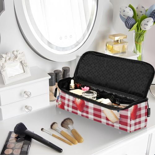 Bolsa de viaje para herramientas de cabello y tapete resistente al calor con gran capacidad para plancha, rizador, secador de cabello, burdeos con elementos de postre miniatura 7
