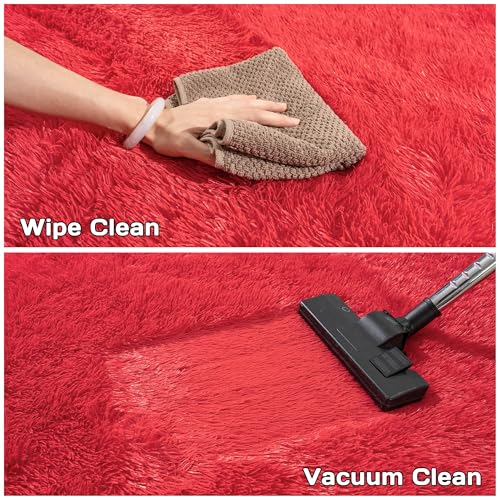 Round Fluffy Carpet 4FT Red - Super Soft Circle Rug for Kids & Nursery - Shaggy Fuzzy Plush Rug for Teens