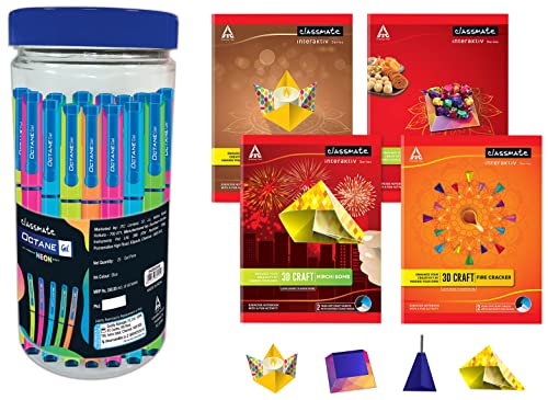 Image of Classmate Octane Neon Gel 25s Jar- 25 Blue Gel Pens 3D Craft Notebooks