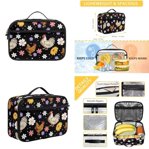 Gomyblomy Chicken Print School Backpack for Teen 3Piece School Bags Set with Lunch Box and Pencil Case Lightweight Kids Girls School Bookbag Travel Daypack Purse4