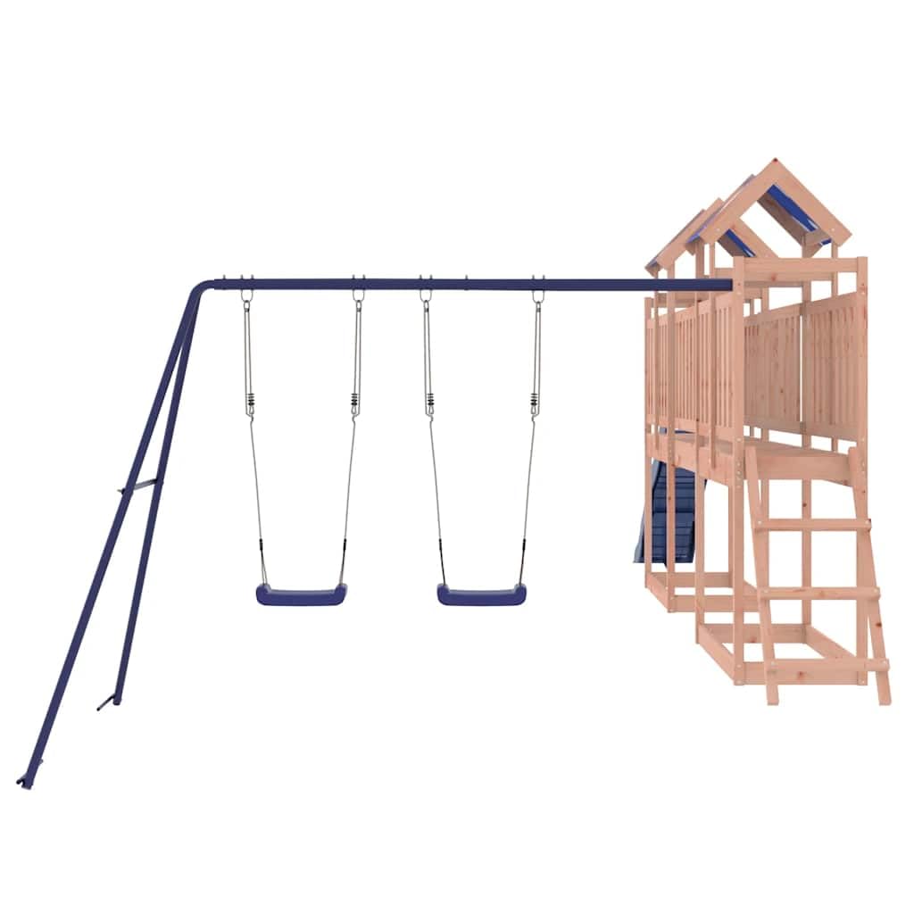 Torre da gioco in legno massiccio Douglasie con piattaforma da 90 cm, scivolo ondulato, doppia altalena, sabbiera e scala, giocattolo da giardino per bambini dai 3 agli 8 anni