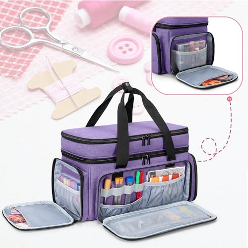 LUXJA Large 2 Layers Sewing Organizer Bag with 5 Detachable Dividers, Sewing Storage Bag for Sewing Supplies, Purple by LUXJA - Image 4
