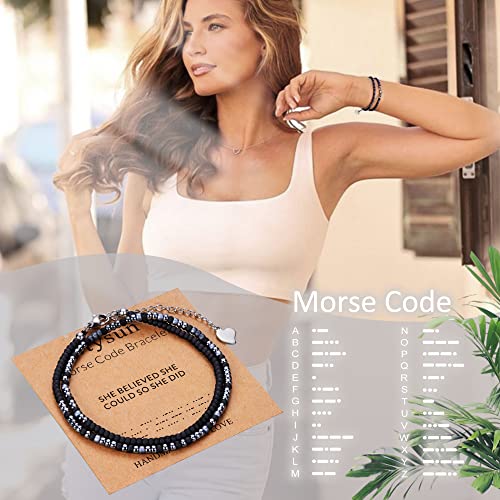 Btysun Inspirational Morse Code Bracelets for Women Men Teen Girl Gifts Best Friend Birthday Gifts for Him Her Adjustable Layered Secret Message Sister Bff Girfriend Sister Christmas Jewelry2