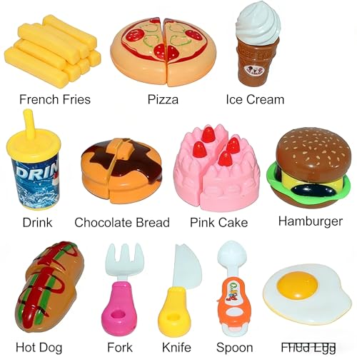 Image of PLUSPOINT Pretend Play Fast Food Set, 14pc Play Food for Kids with Take Apart Burger and Hot Dog Plastic Toys Food, Play Kitchen Accessories Role Play Toys Christmas Birthday Gift for Kids Toddlers