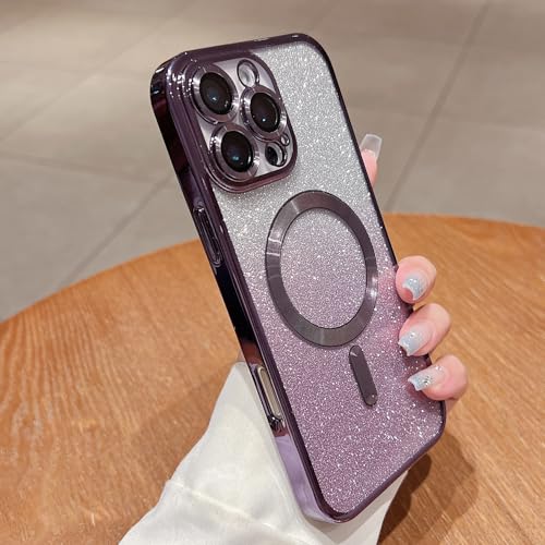 Image of Misscase for iPhone 16 Pro Magnetic Glitter Case Compatible with MagSafe,Camera Lens Protector Full Protection Elegant Anti-Scratch Dust-Proof Net Case Cover for iPhone 16 Pro Purple
