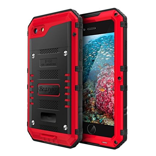 Beasyjoy for iPhone SE 2022/2020/ 8/7 Metal Case, Waterproof Heavy Duty Case with Screen Protector, Full Body Protection Military Grade Shockproof Defender Durable Sturdy Rugged Aluminum Case, Red