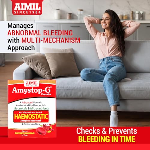 Image of AIMIL Amystop-G Capsules - 20 Capsules (Pack of 3) | Natural Haemostatic | Strengthens Blood Vessels & Checks Excessive Bleeding Naturally