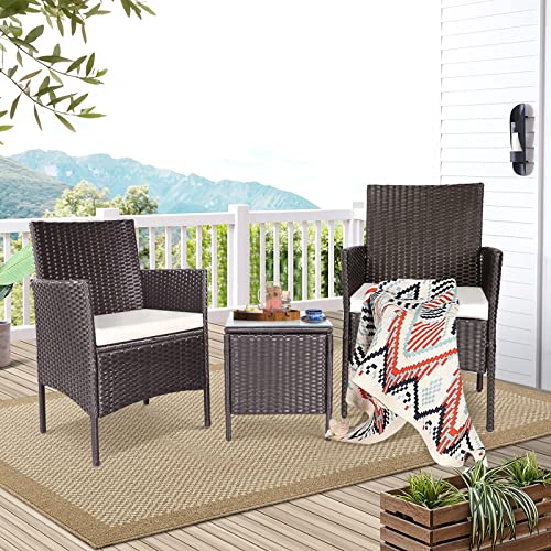 Patio Bistro Set with Outdoor Chairs and Coffee Table (Beige)