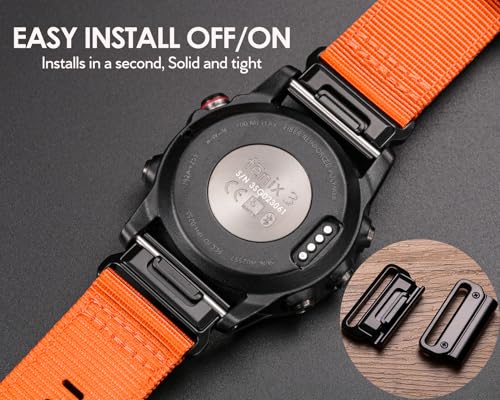 Image of HEMSUT Premium Nylon Watch Band for Garmin Quick Fit Watch - 20 /22 /26mm, Glossy Durable Non-Taper Strap with Tang Buckle Military Strap for Fenix Forerunner Approach MARQ Epix Tactix Quatix D2 Series