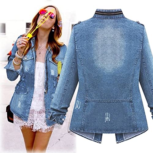 Stylish Casual Women's Jean Jacket Dressy Long Sleeve Plus Size Trendy Denim Outcoat - Fall/Winter2