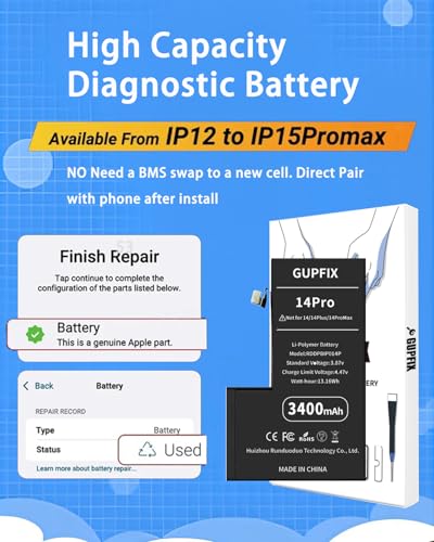 Image of Diagnostic Battery for iPhone 14Pro No Pop-up Unknown Part Warning | High Real Capacity Long Last Time Wireless Charging Support Face ID NO Heat Durable Tool For DIY User Phone Repair Shop