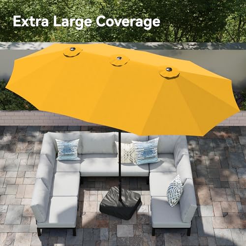 Image of PHI VILLA 15ft Large Outdoor Patio Umbrella with Base Included, Yellow