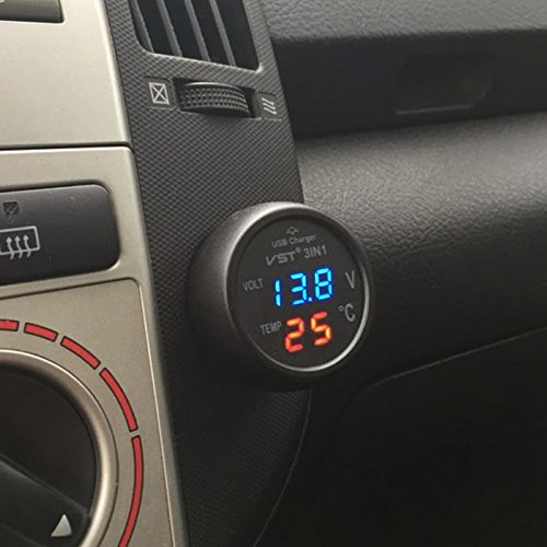 PolarLander 3 in 1 Digital Display Ammeter Voltmeter Thermometer 12V 24V Cigarette Lighter USB Car Charger - Image 3