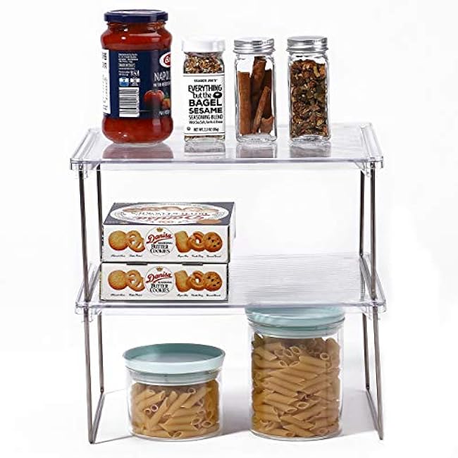 Pantry Organizer, Cabinet Storage Shelf Rack, Stackable Kitchen Cabinet, Foldable Countertop Shelf Organizer, 2 Pack
