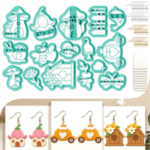 beinkmake Juego de 16 cortadores de arcilla polimérica de cuento de hadas con ganchos para aretes y tarjetas, cortadores de arcilla de castillo de casa caprichosa para hacer aretes, joyas, suministros