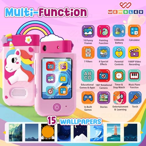 Image of Wembley My First Smart Phone| Mini Toy Mobile for Kids Age 3+| Adorable, Educational & Fun | with Rotating Camera & Strong Battery| Perfect for Boys & Girls (Unicorn)