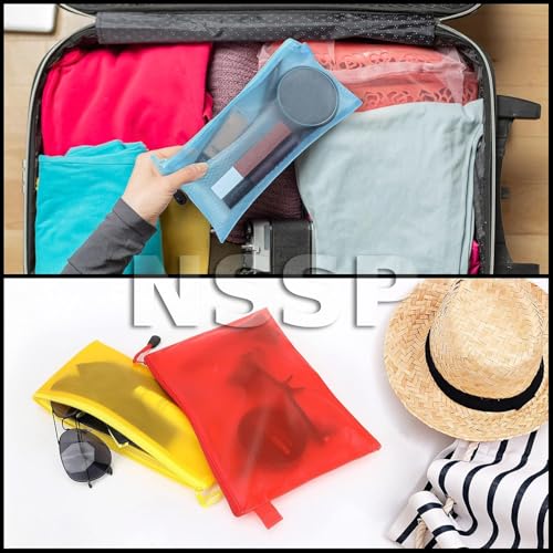 Image of Zipper Pouch Waterproof Plastic Pouches for Travel, Document and Cosmetics | Transparent Mesh Zipper Pouches for Stationary (Pack of 5, A3, A4 and Cheque Size Combo)