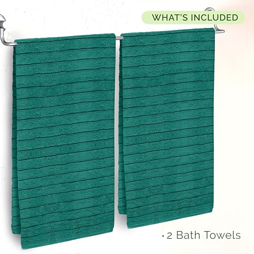 Image of Elegant Comfort 100% Turkish Cotton Corduroy Ribbed Luxury Soft 2 Pack Bath Towels 27 x 54 Inch - Ultra Plush, Absorbent, Quick Dry, Hotel Spa Quality Towels for Bathroom Essentials, Turquoise